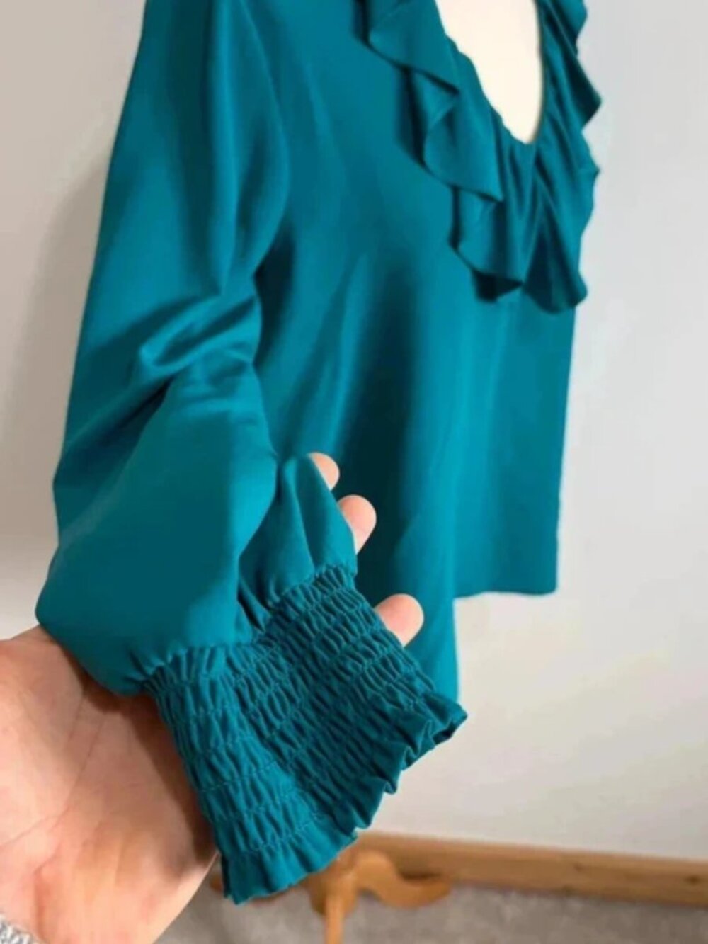 Roman ruffle neck long sleeve blouse Size 12 smart teal - Picture 4 of 5